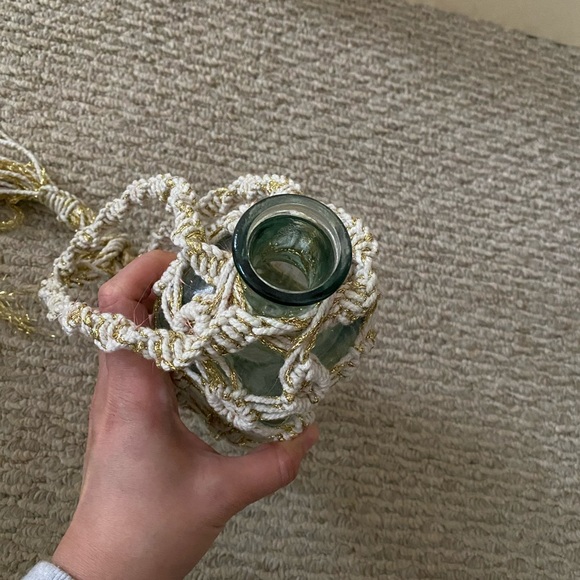 SEZANE MACRAME BOHEMIAN GLASS BOTTLE HANGING VASE - Picture 8 of 8